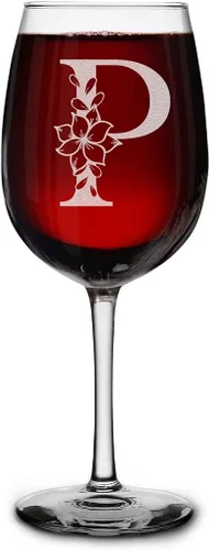 Miniatura 20 de shop4ever Copa de vino con monograma floral con inicial grabada de 16 onzas (B), copa de vino grabada con tallo para mujer, regalo de cumpleaños