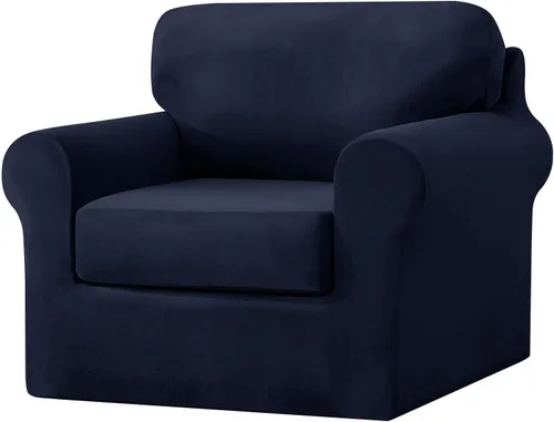 Miniatura 64 de UNBBRRL Fundas de sofá de 3 piezas para sofá, funda de terciopelo elástico para sillón con 1 funda de cojín de asiento y 1 funda de respaldo