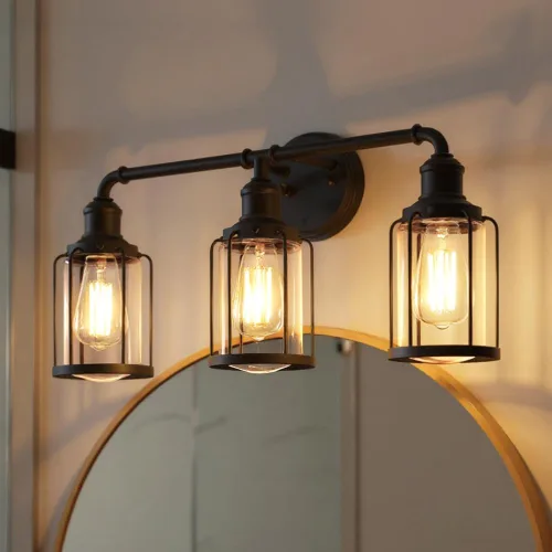 Miniatura 10 de Urban Ambiance Lámpara de tocador de baño industrial chic de lujo, tamaño mediano: 12 pulgadas de alto x 14.5 pulgadas de ancho, con elementos