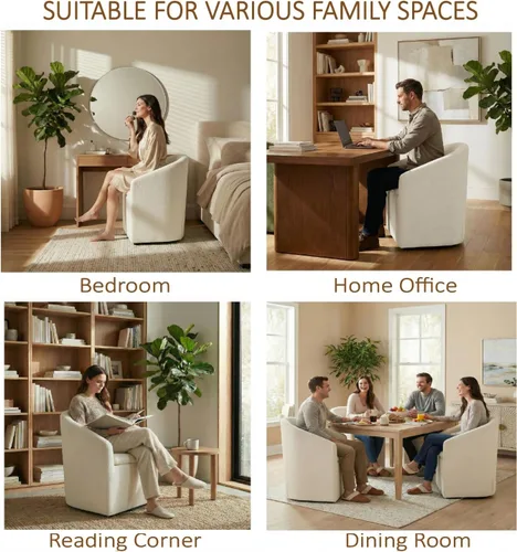 Miniatura 7 de KISLOT Sillas de comedor tapizadas con ruedas, funda lavable, sillas de comedor modernas con respaldo de barril y reposabrazos dobles para cocina
