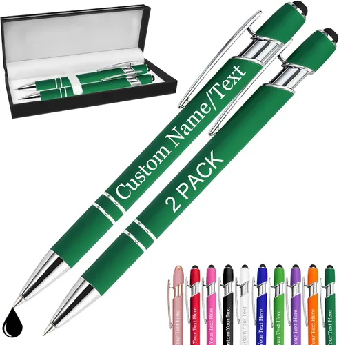 Miniatura 11 de Bolígrafos personalizados con nombre, paquete de 10 bolígrafos personalizados a granel, bolígrafo de tinta negra grabada con punta de lápiz óptico