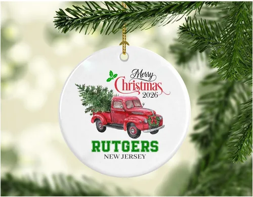 Árbol de decoración de Navidad, Feliz Navidad 2023, adorno de Rutgers New Jersey, regalo divertido de Navidad en familia, bonito rústico, primera