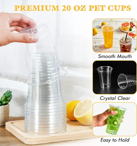 Miniatura 5 de Vplus Paquete de 160 vasos de plástico transparente PET de 20 onzas con tapas, vasos de plástico desechables en frío de 20 onzas con tapas planas