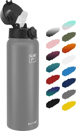 Miniatura 22 de Fanhaw Botella de agua de acero inoxidable aislada para niños de 20 onzas con tapa con popote, a prueba de fugas y antipolvo, botella de uso diario