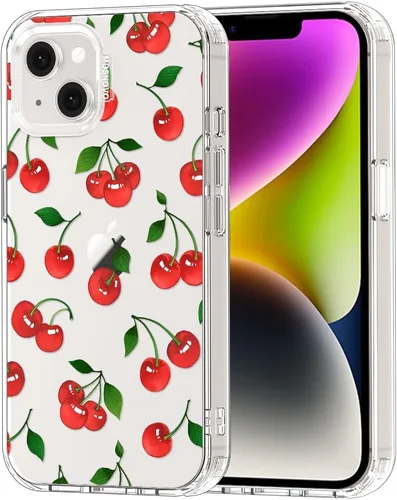 MOSNOVO para iPhone 13/14 | Funda de grado militar probada contra caídas de 2.01m | Transparente con lindo diseño de cereza Claro - Linda cereza