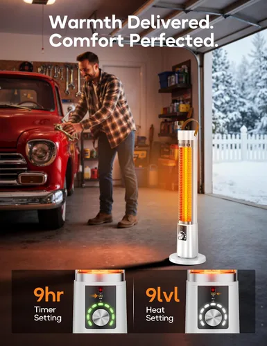 Miniatura 3 de Calentador de exterior para patio, calentadores infrarrojos eléctricos de 1500 W para porche, garaje, uso en interiores, temporizador de 9 horas