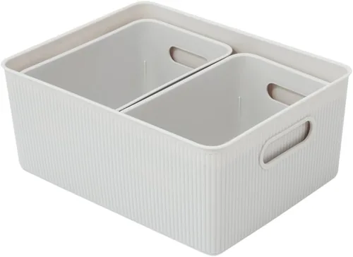 Cestas organizadoras de plástico decorativas abiertas para el hogar, color humo blanco (juego de 3), 1 grande, 2 medianas, cajas de contenedores