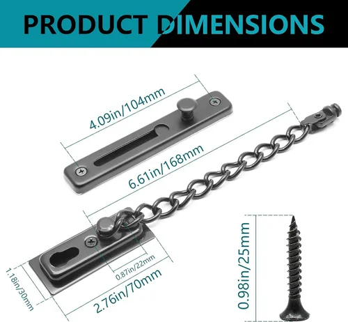 Miniatura 2 de Bonsicoky Paquete de 2 cerraduras de cadena de puerta con resorte, protector de cadena de seguridad de acero inoxidable, cerradura de prensa Negro