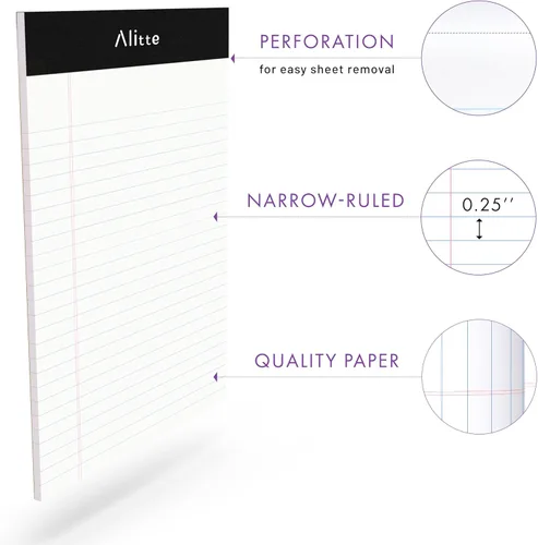 Miniatura 2 de Alitte Bloc de notas legales de 5 x 8 pulgadas, paquete de 6, bloc de escritura perforado con rayas estrechas, papel grueso de alta calidad, sin