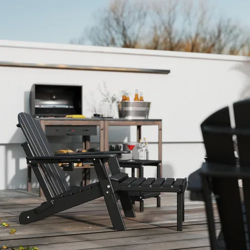 Miniatura 6 de GREENVINES Silla Adirondack ajustable con otomana retráctil, juego de 2 Plegable Plástico de polietileno de alta densidad Sillas para hoguera