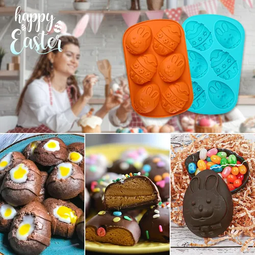 Miniatura 7 de Webake Moldes para huevos de Pascua, paquete de 2 moldes de chocolate de Pascua, moldes de silicona para magdalenas, molde antiadherente
