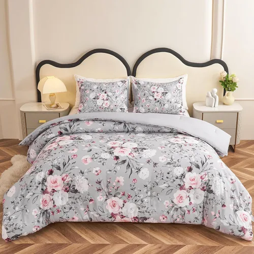 Miniatura 28 de Koniroom Juego de Edredón Twin - Juego de Edredón Floral Reversible Tamaño Twin, 2 Piezas Bonito Juego de Cama Twin de Flores y Plantas para Todas