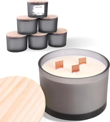Miniatura 10 de Paquete de 6 tarros de vela de vidrio con tapas (16 onzas, transparentes) – Tarros de vela grandes para hacer velas de 3 mechas – Contenedores