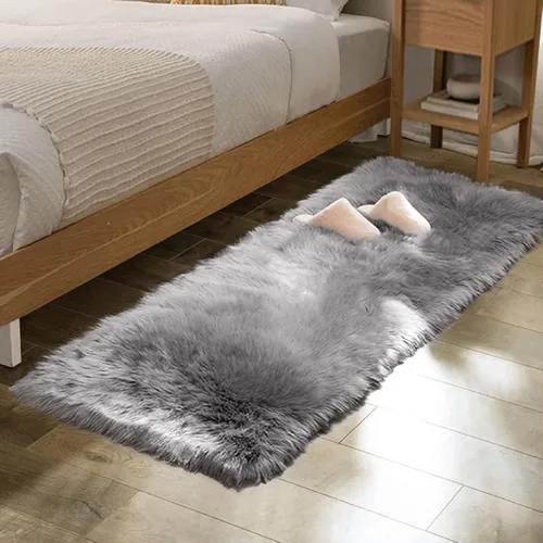 Miniatura 60 de ORINOVA Alfombras de pelo sintético lavable de color gris plateado claro para dormitorio, alfombra de felpa para sala de estar, alfombra