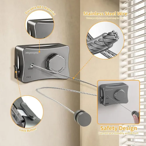 Miniatura 5 de Tendedero retráctil para interiores y exteriores, tendedero de secado montado en la pared que no se hunde, línea de ropa individual de alambre