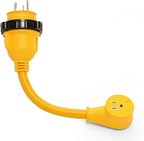 Miniatura 3 de Camco PowerGrip - Adaptador eléctrico de 12 pulgadas, extremo de bloqueo macho de 30 amperios a extremo estándar hembra de 15 amperios (55616)