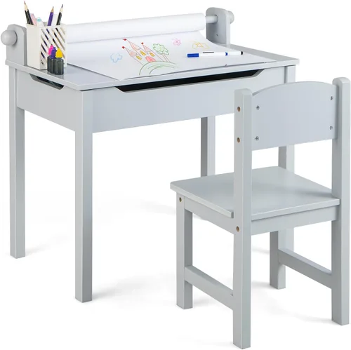 Costzon - Juego de mesa y silla para niños, mesa de arte y manualidades con tapa abatible para sala de juegos, jardín de infantes, escritorio para