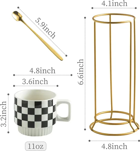 Miniatura 2 de Miamolo Juego de 4 tazas de café apilables con estante de 11 oz, juego de tazas de té con cuchara pequeña para café, té, cacao, leche, taza de café