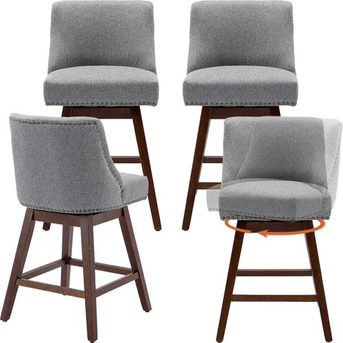 Miniatura 8 de Juego de 2 taburetes de bar giratorios modernos, taburetes de bar de 26.6 pulgadas de altura de mostrador beige con respaldo para isla de cocina