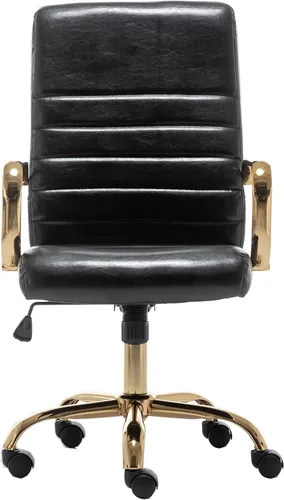 BTEXPERT Silla de escritorio ajustable de piel sintética negra con brazos dorados, respaldo alto, para oficina en casa, (5162BK)