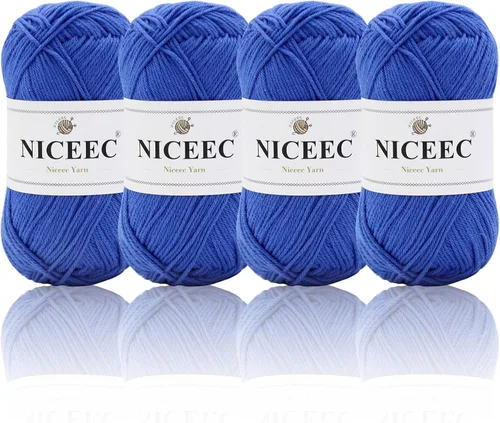 Miniatura 52 de NICEEC 4 madejas de hilo de algodón suave para bebé, 4 capas, manualidades DIY, peso fingering, hilo para manta para ganchillo y tejido, total 700