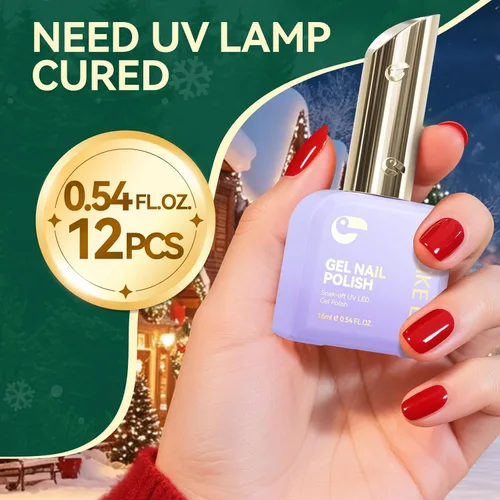 Miniatura 9 de gelike ec Juego de esmaltes de gel de Navidad: esmalte de uñas de gel altamente pigmentado con capa base libre de hema y tarjetas