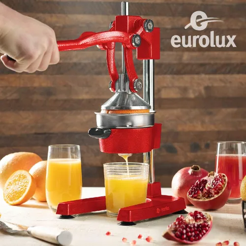 Miniatura 2 de Eurolux Exprimidor de cítricos de hierro fundido Prensa manual extra grande de grado comercial Exprimidor de mesa resistente para jugo de Rojo