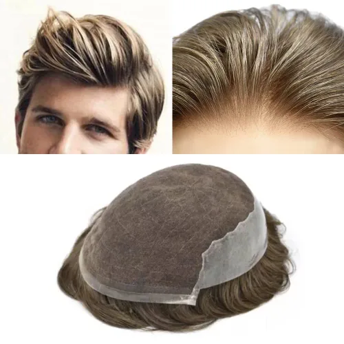 Miniatura 97 de Toupee - Sistemas de reemplazo de cabello para hombre, encaje frontal suizo, nudo blanqueado, pieza de cabello humano natural 1# negro azabache, 8 x