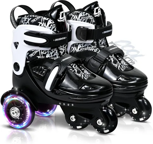 Miniatura 10 de Patines para niños pequeños con diseño de dinosaurio genial, zapatos de patinaje de entrenamiento para niños con triple protección de seguridad, 4