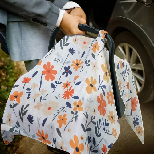 Miniatura 7 de 80S Funda de asiento de coche de muselina para bebés - Toldo suave y transpirable para portabebés, parasol ligero para el verano, ajuste universal