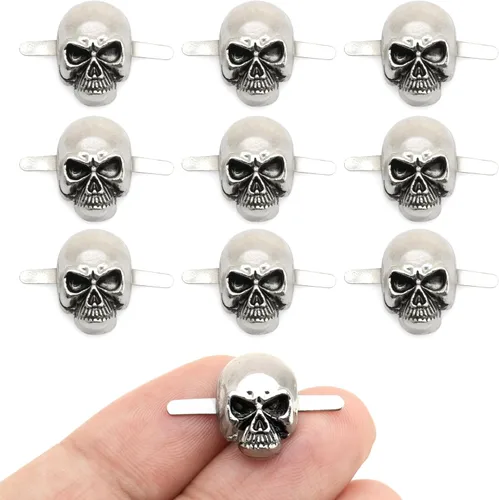 Miniatura 12 de CRAFTMEMORE Paquete de 10 adornos de piel con forma de calavera y forma gótica de hueso (pequeño, 0.315 x 0.551 in, plateado)