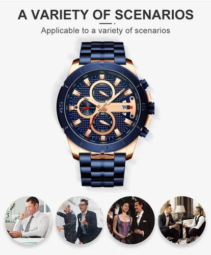 Miniatura 6 de FANMIS Reloj de pulsera de cuarzo analógico de acero inoxidable impermeable para hombre