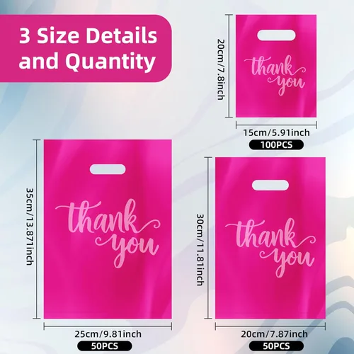 Miniatura 2 de Paquete de 200 bolsas de compras con texto en inglés "Thank You" para negocios, pequeñas ferias de manualidades, bolsa de mercancía de 13.8 x 9.8