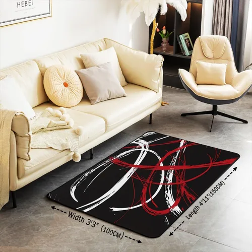 Miniatura 3 de Alfombra decorativa de color rojo y gris, negro, blanco, para niños, moderna, abstracta, geométrica, de 3 x 5 pies, para mujeres y hombres, alfombra