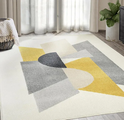 Abani Deco Collection - Alfombra de área, diseño geométrico moderno crema/gris, de 4 x 6 pies, fácil de limpiar, duradera para niños y mascotas, no