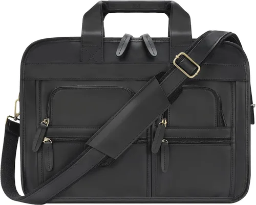 Jack&Chris Maletín de cuero para hombres,Bolso de mensajero retro de viaje de negocios,Bolsa de trabajo grande para portátil de 15.6