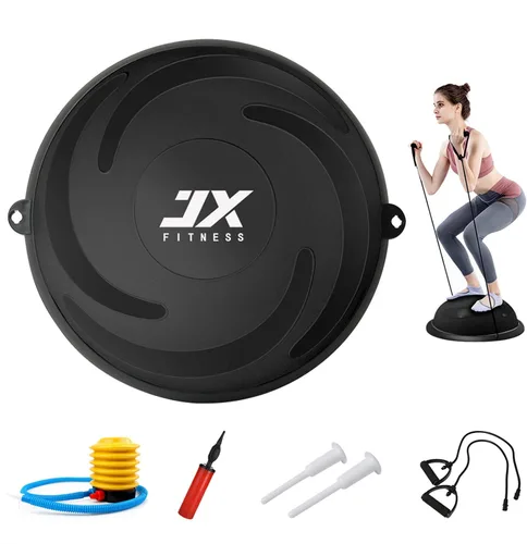 JX FITNESS Entrenador de equilibrio de media pelota de 58 cm, balón de estabilidad para yoga con bandas de resistencia y bomba - Mejora la fuerza