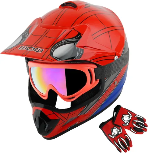 Miniatura 10 de WOW Casco de motocross BMX MX ATV para niños y jóvenes, casco Dianosour Dragon + gafas + guante marciano juvenil: paquete HJOY MG