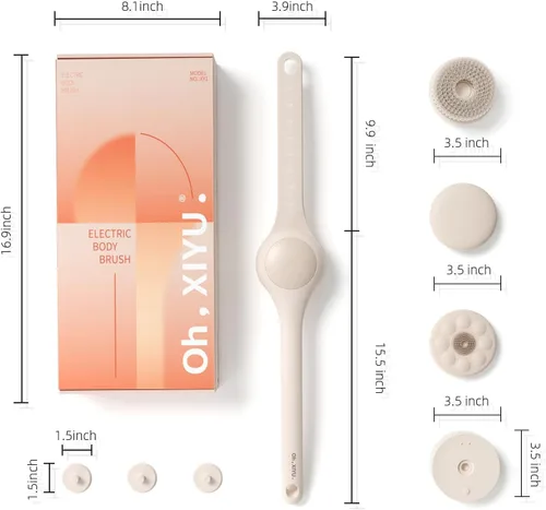 Miniatura 7 de Cepillo corporal eléctrico exfoliante para la espalda para ducha, exfoliante corporal eléctrico impermeable de mango doble largo con 3 cabezales