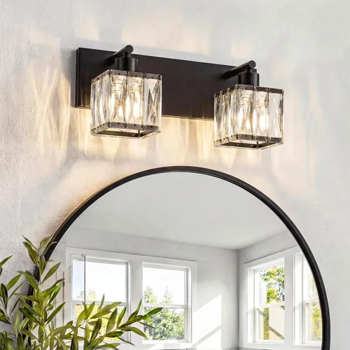 Miniatura 21 de VOLISUN Luces de tocador de cristal – 4 luces modernas de acero inoxidable para baño sobre espejo, acabado cromado – Certificado UL