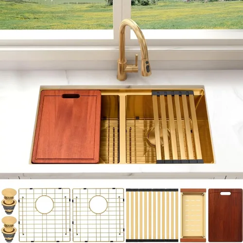 Miniatura 16 de Fregadero de Cocina de Doble Tazón 30" X 18", Fregadero de Cocina Negro de Montaje Inferior, Fregaderos Dobles de Montaje Inferior de Acero Acero