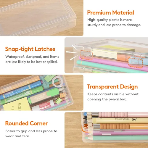 Miniatura 7 de Lifewit Paquete de 4 cajas de almacenamiento multiusos de plástico con tapas de cierre, almacenamiento de papel transparente A4, estuche rígido