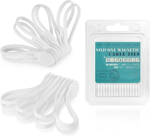 Miniatura 14 de Kanemc Paquete de 8 lazos giratorios magnéticos, atadura de cable magnética de silicona reutilizable para USB, auriculares, cargador, cables