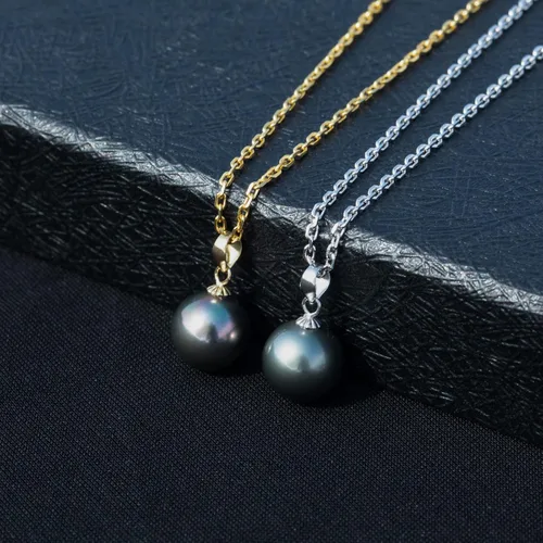 Miniatura 7 de Raivari Collar con colgante de perla negra de Tahití, 5A, natural, auténtica, cultivada en Tahití, de agua salada, de 18 pulgadas, collar de oro