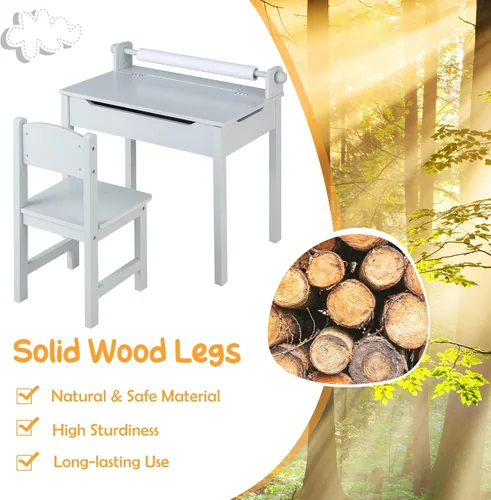 Miniatura 6 de Costzon - Juego de mesa y silla para niños, mesa de arte y manualidades con tapa abatible para sala de juegos, jardín de infantes, escritorio