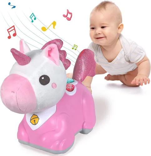 iPlay, iLearn Juguete musical de unicornio para bebé, juguetes para gatear para bebés de 6-9, 9-12, 12-18 meses, juguete musical ligero para bebés
