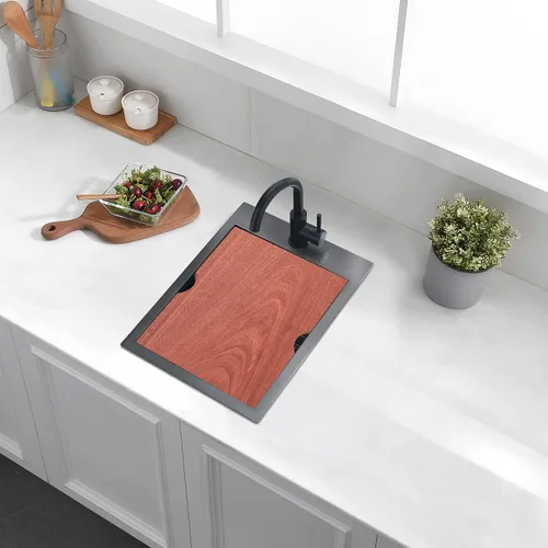 Miniatura 7 de Luckyhorse LH022S1520B - Fregadero de barra de cocina negro con caída de 15 pulgadas, calibre 16, acero inoxidable, color negro
