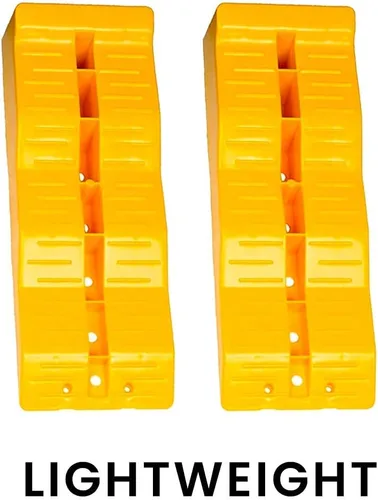 Miniatura 7 de Rampas de nivelación amarillas para automóvil: juego de 2 rampas para automóvil, triple nivelador, material resistente en terrenos irregulares