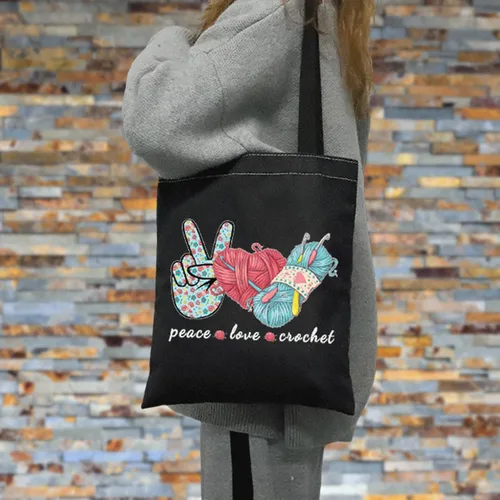 Miniatura 5 de JXGZSO Bolsa de maquillaje de ganchillo de amor de la paz del bolso del proyecto que hace punto con el regalo de la tejedora de, Peace Love Crochet