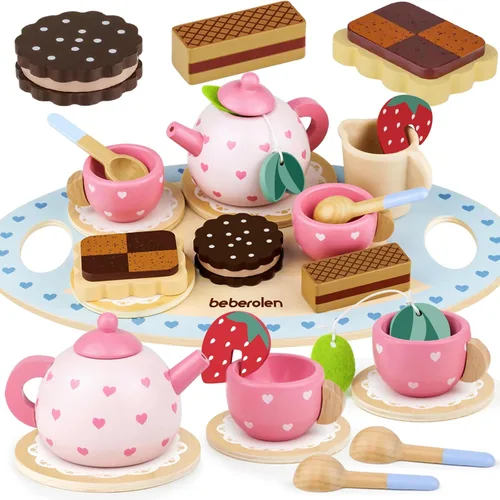 Juego de té de madera para niñas pequeñas, regalo de cumpleaños para niñas de 3-4 años, juguetes de princesa, juegos de alimentos de simulación para